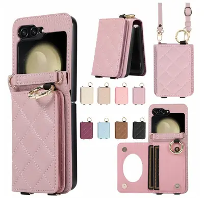 Blue Leather Zflip Phone Case with Ring Stand & Card Holder