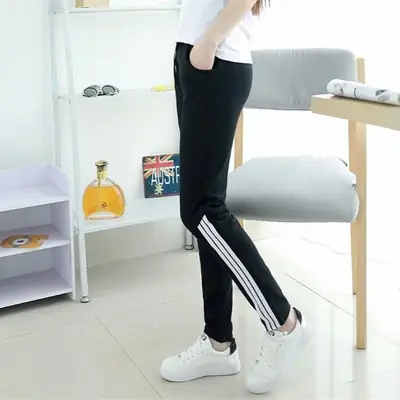Men Three Stripe Sweatpants Blue Cotton Jogger Plus Size