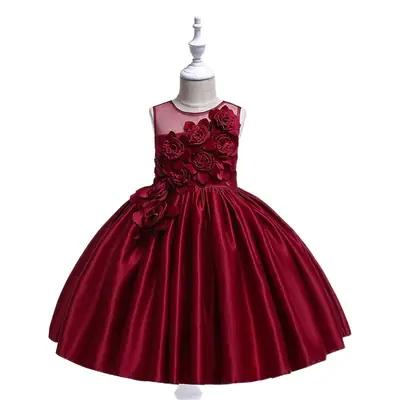 2024 Pink 3D Flower Mesh Dress for Girls