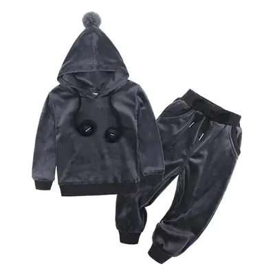 Black Velvet 2-Piece Hooded Sweatshirt Set for Boys Girls