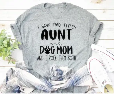 Foreign Trade T-Shirt Aunt Dog Mom Short Sleeve Grey