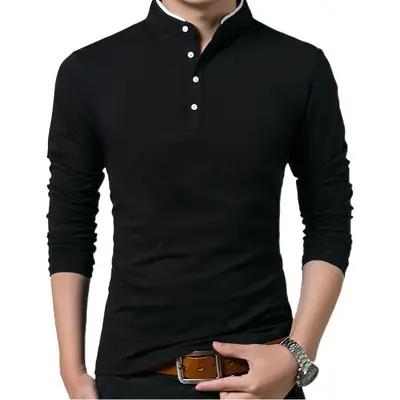 Men's Long Sleeve Cotton Polo Shirt Maroon Classic