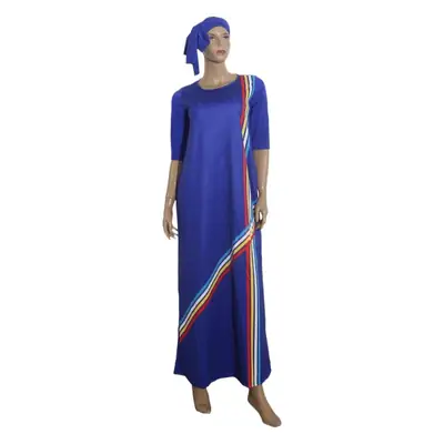 Women's Color Striped Long Dress with Headscarf