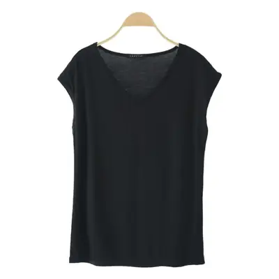 Women Sleeveless T-Shirt Red Solid Color V Neck Slim Fit