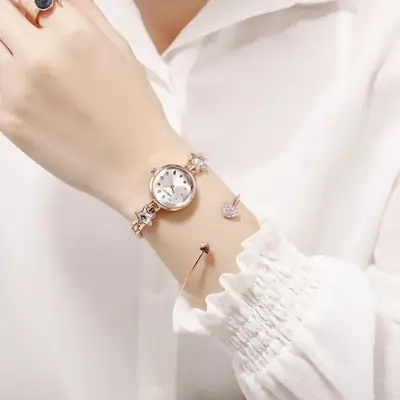 Quartz Watch Five Pointed Star Silver Bracelet for Women