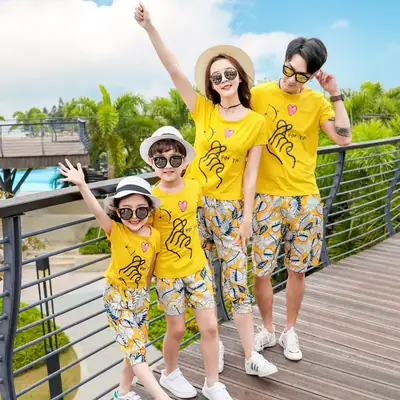 Parent-Child Summer T-Shirt Crop Pants Set Yellow Floral