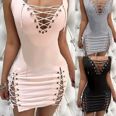 Women's Pink Cross-Laced Slim Strappy Top