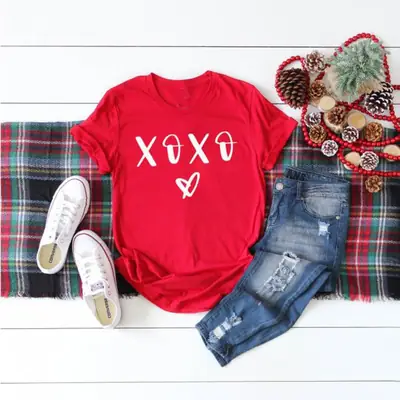 Red Xoxo Letter T-Shirt with Heart Design
