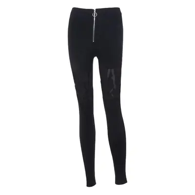 Women High Waist Star Hollow Zipper Pants Black