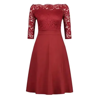 2024 Navy Blue Lace Mid Sleeve One Shoulder Dress