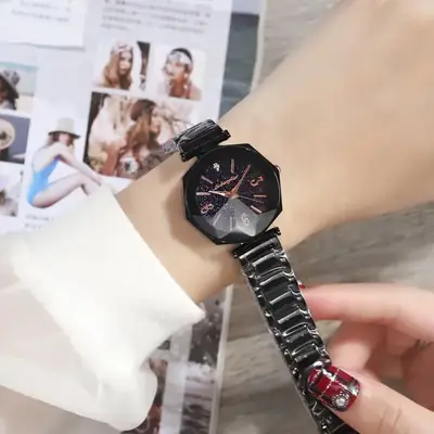 Korean Fashion Women's Digital Quartz Watch with Red Metal Band