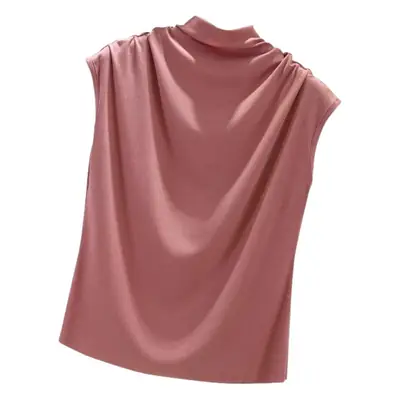 Women's Korean Style Turtleneck Shirt Red Short Sleeve
