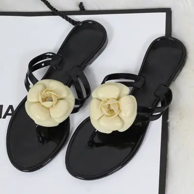 Korean Style Summer Camellia Slippers Flat Sandals for Women Jelly Flip-Flops Beach Slippers Three-Dimensional Holiday Sandals
