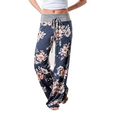 Camouflage Floral Strap Casual Pants Brown Loose Fit