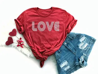 Red Cotton T-Shirt with "LOVE" Print for Women