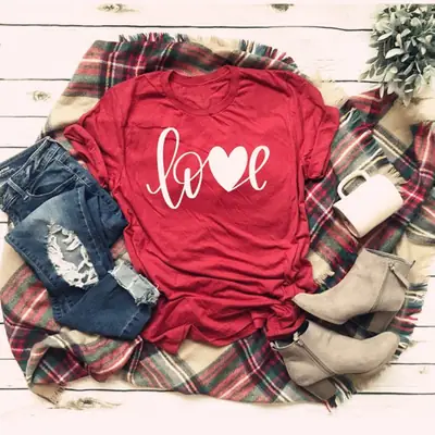 Love Heart Print T-Shirt White Short Sleeve