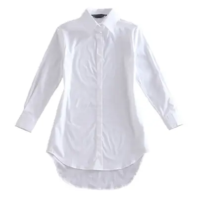 Women Mid-Length Light Blue Button Front Shirt