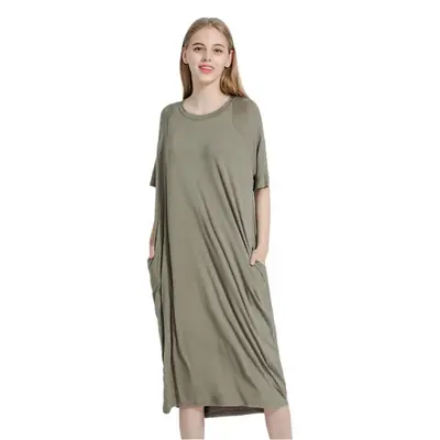 Women's Long Sleeve Nightgown Dress Solid Color Loose Fit