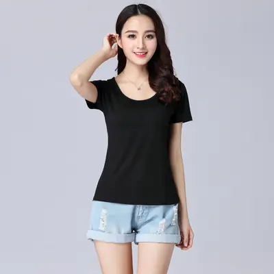 Women Grey Round Neck T-Shirt Large Size Modal Slim Fit