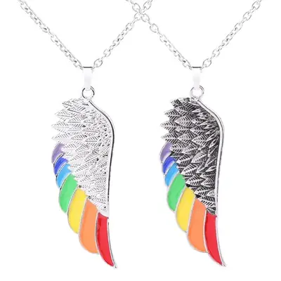 Stainless Steel Rainbow Wing Necklace for Men Women