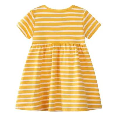 Girls Striped Blue Bird Skirt Dress Yellow