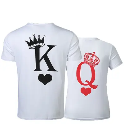 Men Women K/Q Crown Heart T-Shirt White