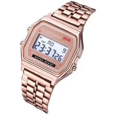 Rose Gold Digital Alarm Clock for Kids with Metal Band