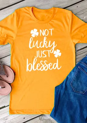Not Lucky Just Blessed Letter T-Shirt Orange