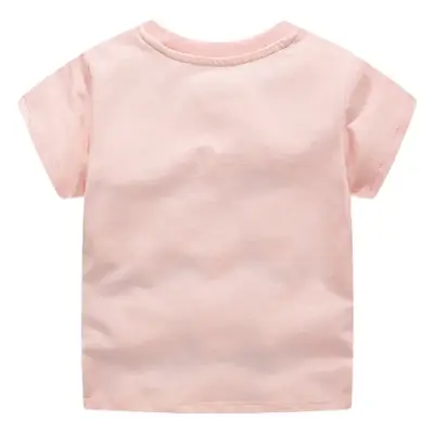 Pink Embroidered Girls T-Shirt with Giraffe Design