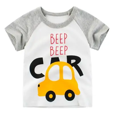 Baby T-Shirt White Grey Short Sleeve Car Print 2024