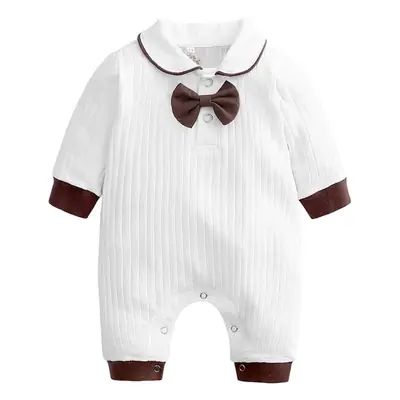 Kids Baby Jumpsuit White Brown Cotton Long Sleeve