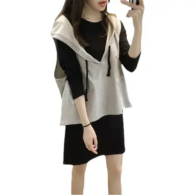 Plus Size Women's White Black Vest Sweatshirt Set