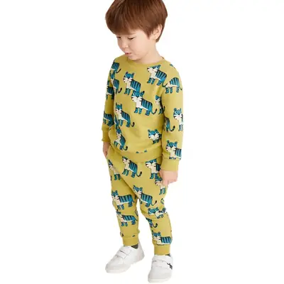 Boys Dinosaur Cartoon Suit Green Cotton Two-Piece