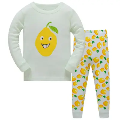 Lemon Print Baby Pajamas Set 3-8Y Cotton