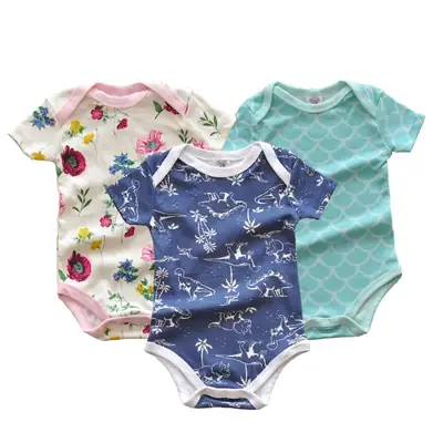 Baby Boy Cotton Footed Jumpsuit Short Sleeve Triangle Romper Spring Autumn Newborn Crawling Suit