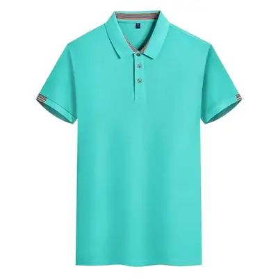 Men Light Blue Polo Shirt Short Sleeve Lapel