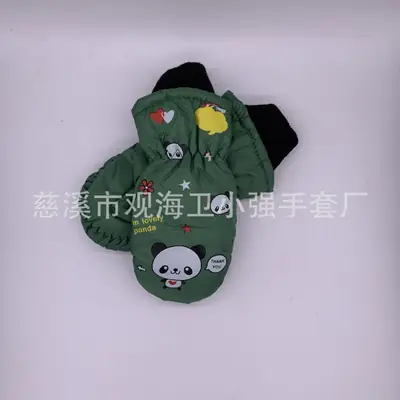 Winter Warm Kids Gloves Green Fleece Lined Cold Proof
