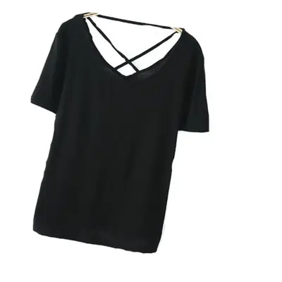 Women's Pink Back Hollow Crossback T-Shirt