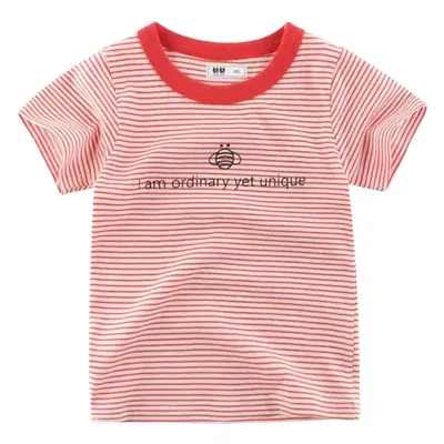 Kids Red Striped T-Shirt Short Sleeve Round Neck
