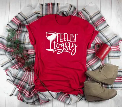 Red T-Shirt Feeling Toasty Letter European American Street Short Sleeve