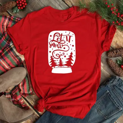 Red T-Shirt with "Let It Snow" Design