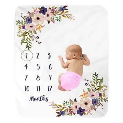 Baby Milestone Blanket with Month Numbers & Floral Design
