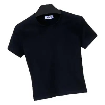 Women Black Navel Baring T-Shirt Summer Tight Fit
