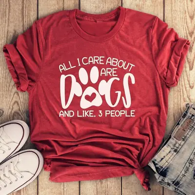 Red T-Shirt for Dogs All I care about are dogs letters
