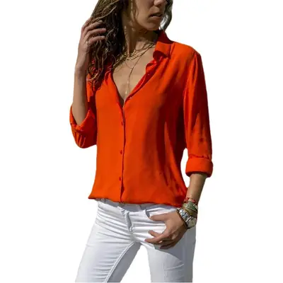 Women's Yellow Chiffon Button Shirt with Deep V Neck
