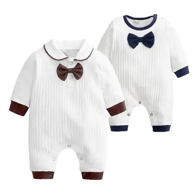 White Cotton Baby Bow Tie Romper for Newborns