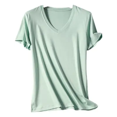 Women Mercerized Cotton V Neck T-Shirt Yellow