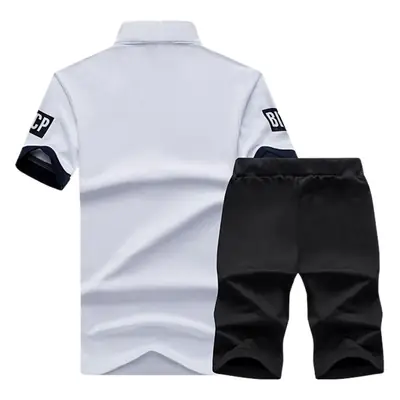 Men's White Black Sports Suit Short Sleeve T-Shirt