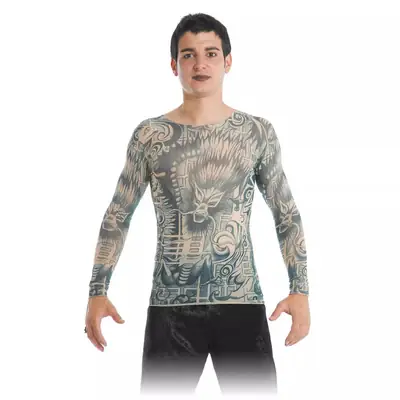 Women Long Sleeve Tattoo T-Shirt Green Geometric Design