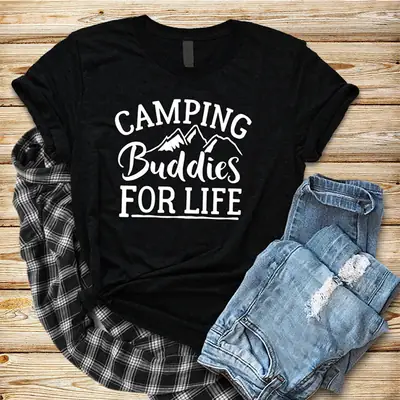 Camping Buddies for Life Black T-Shirt for Men Women
